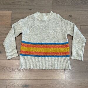 HEM &‎ THREAD Cream Coral Blue Yellow Knitted Acrylic Mock Neck Sweater Size S